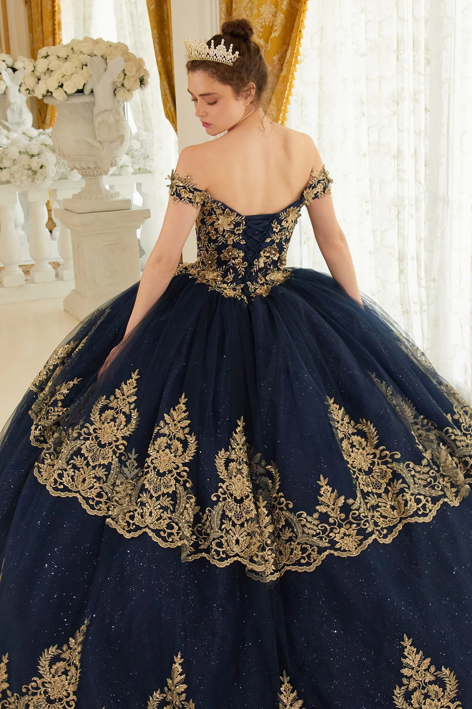 LAYERED LACE QUINCEANERA BALL GOWN CD15705