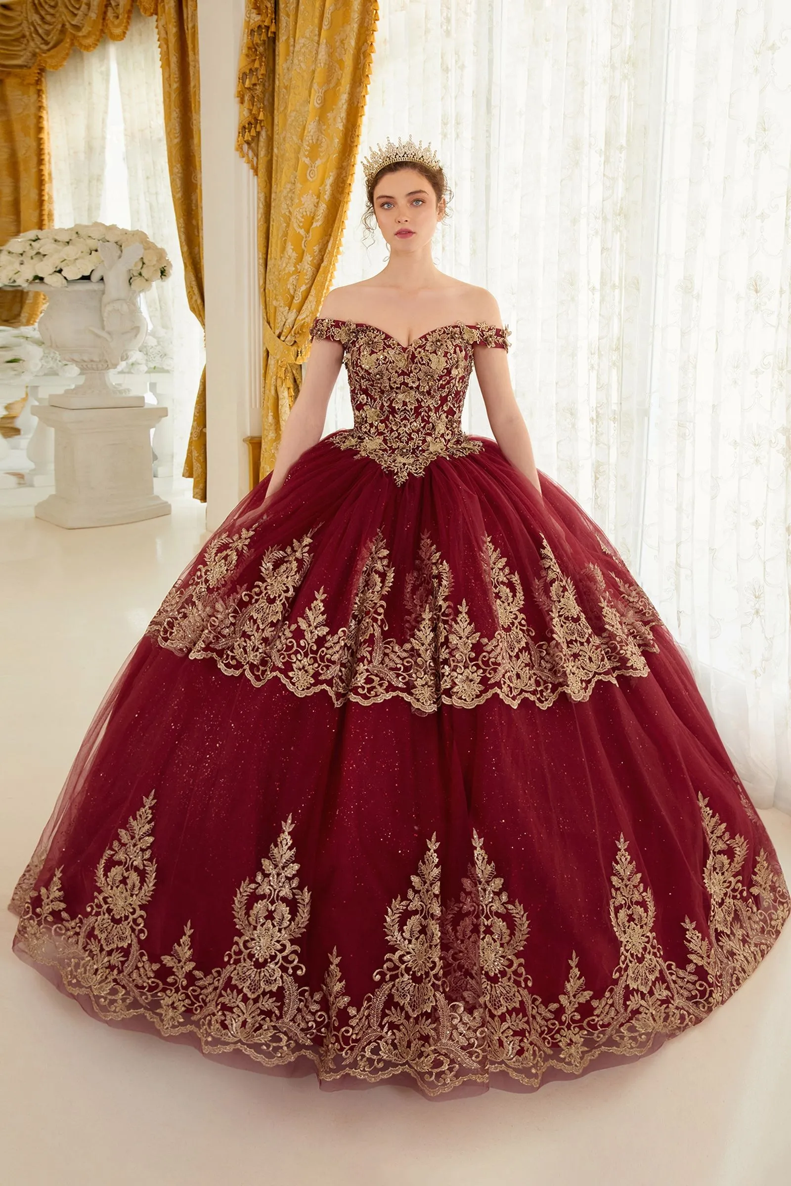 LAYERED LACE QUINCEANERA BALL GOWN CD15705