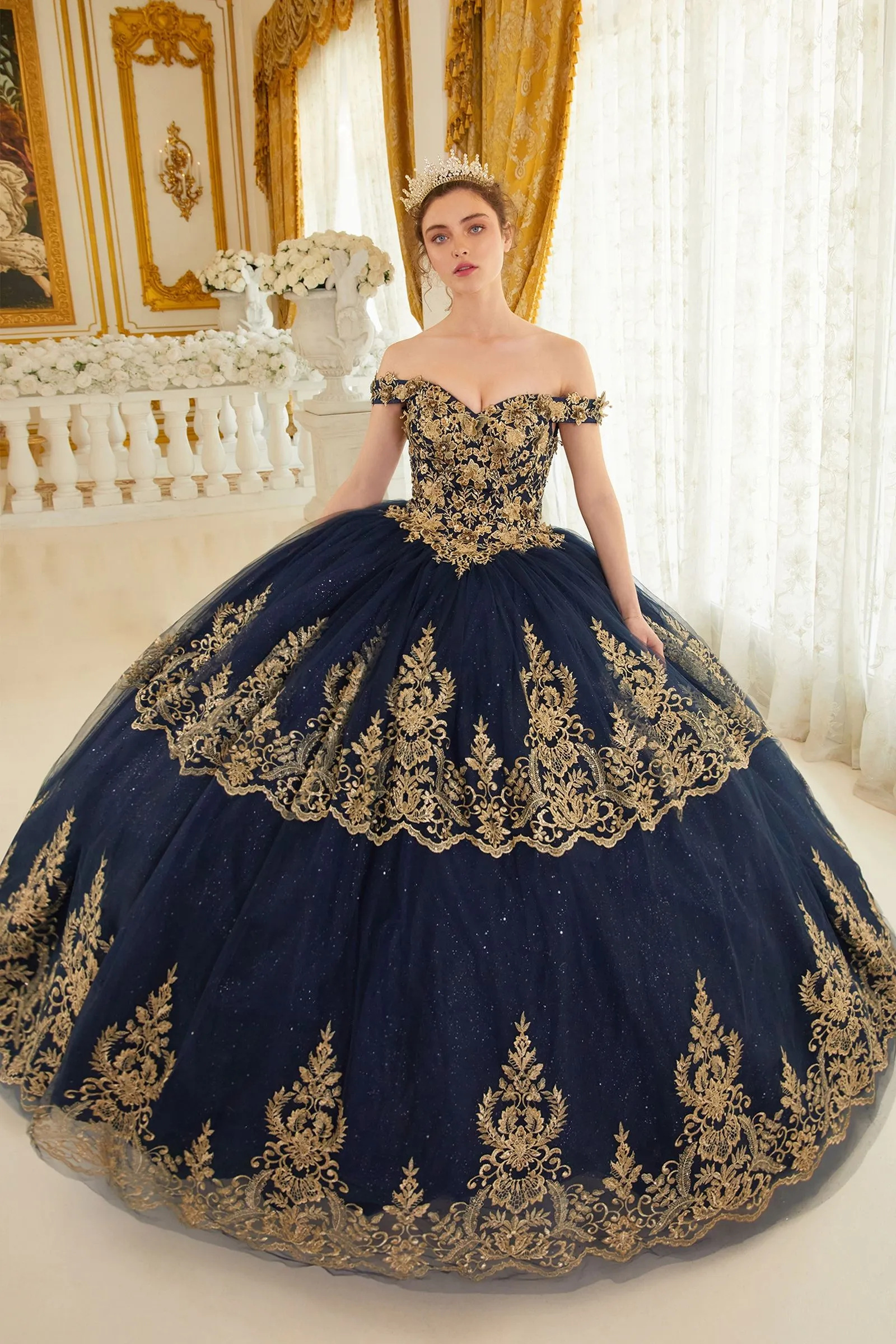 LAYERED LACE QUINCEANERA BALL GOWN CD15705