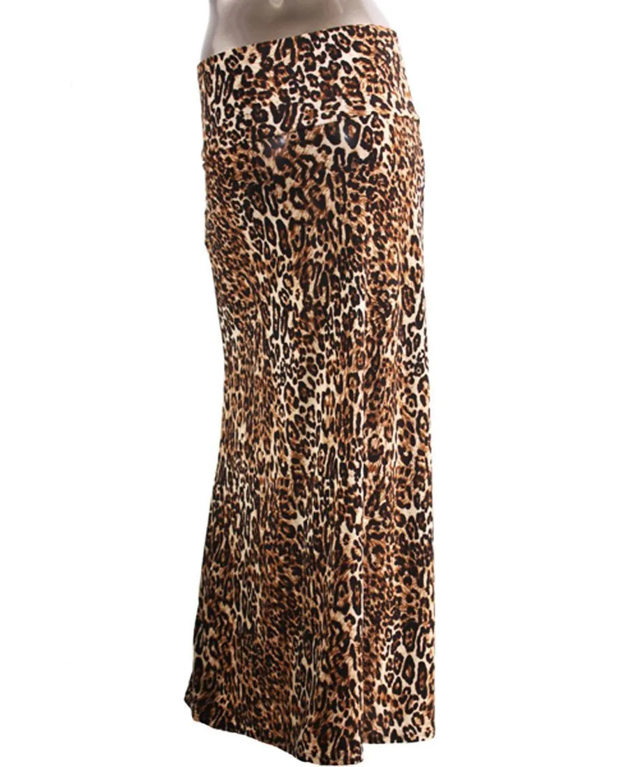 Leopard Gold Black Tan Foldover Maxi Skirt