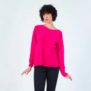 Long sleeve knit sweater with relaxed fit wholesale