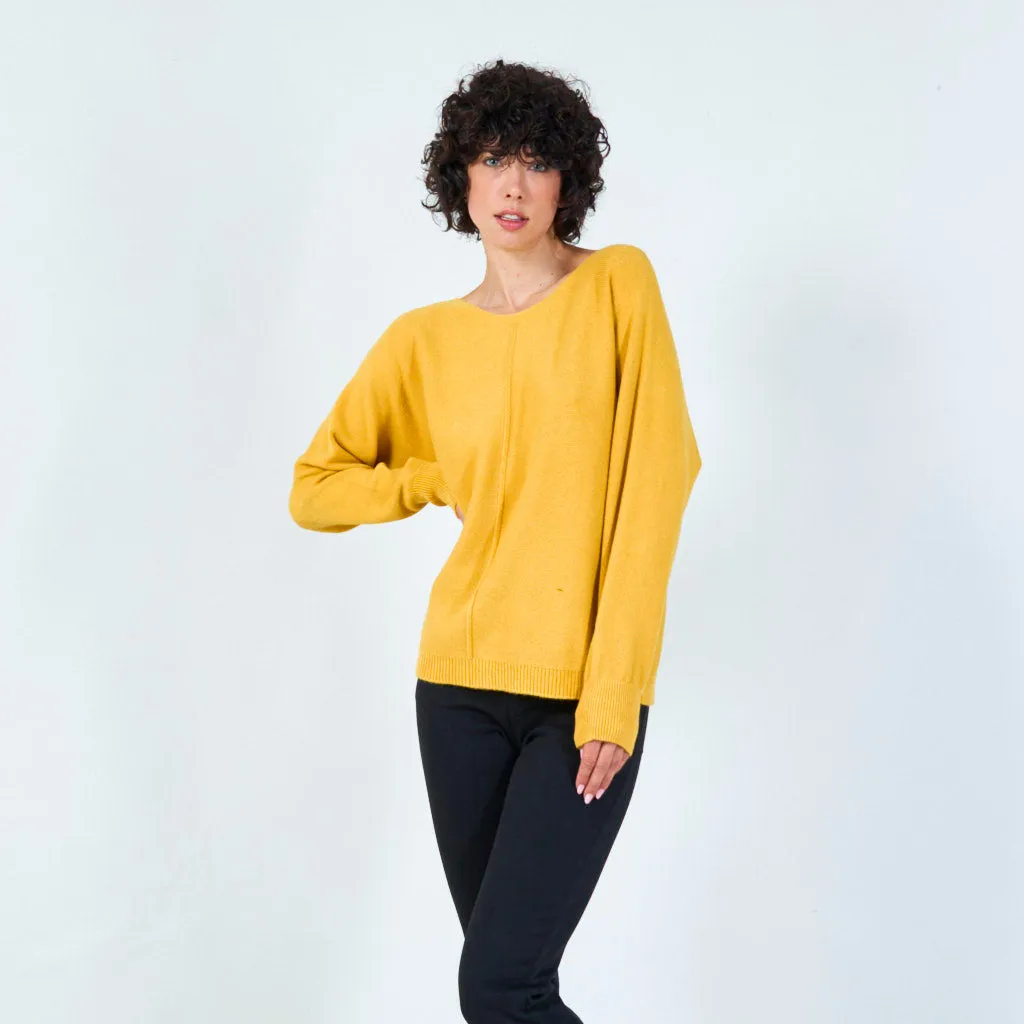 Long sleeve knit sweater with relaxed fit wholesale