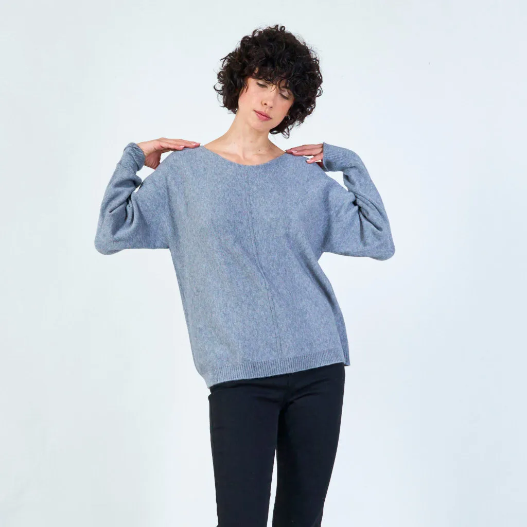 Long sleeve knit sweater with relaxed fit wholesale