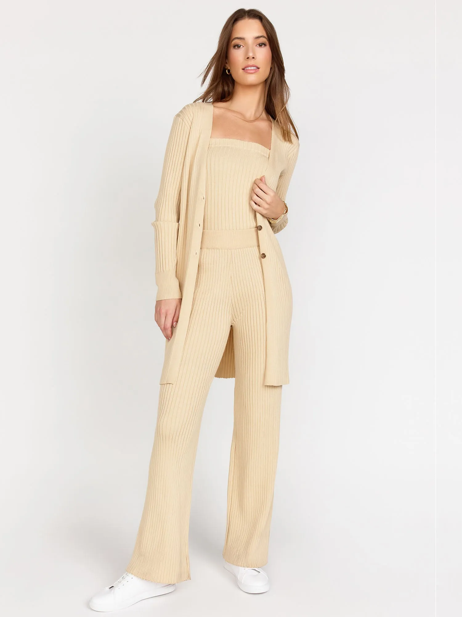 Long Sleeve Rib Knit 3-Button Cardigan - Listicle