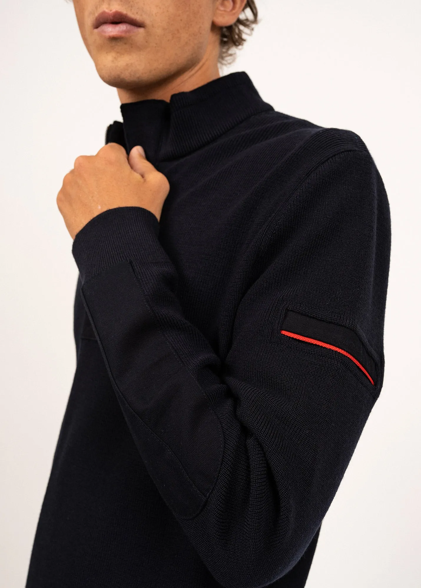 Loup de mer jumper - with zipped high neck, in soft wool (NAVY)