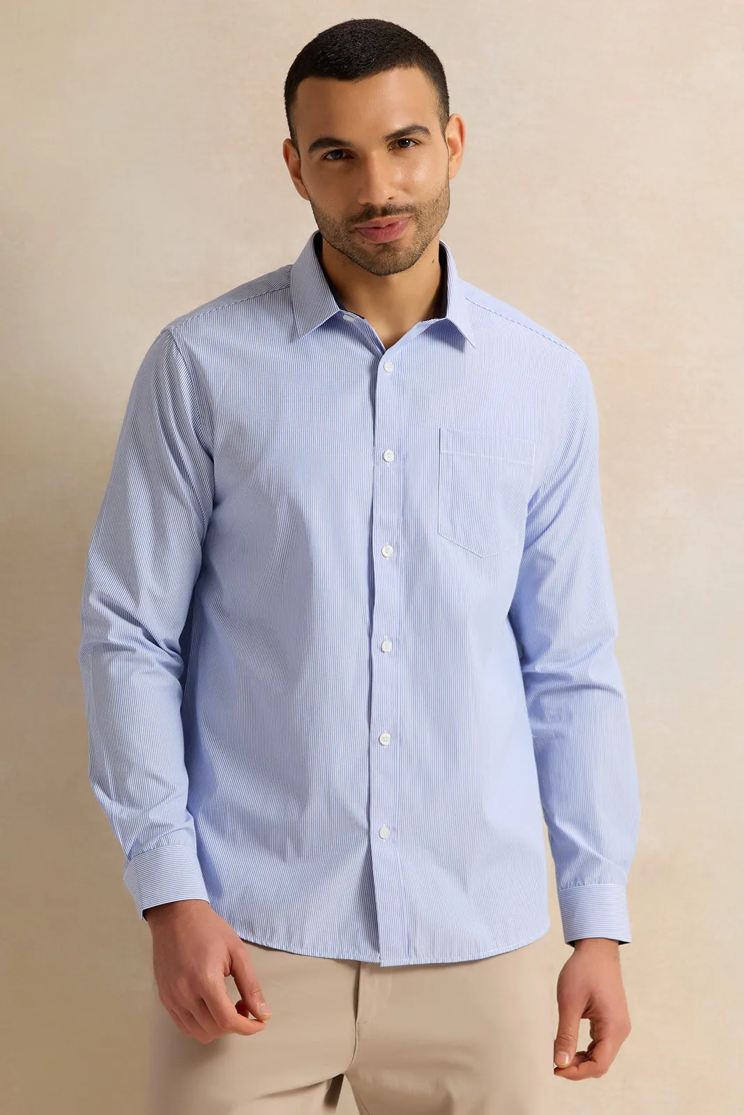 Men Blue Striped Shirt