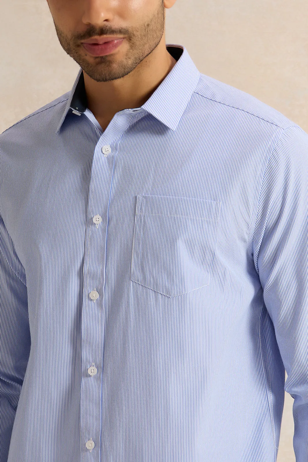 Men Blue Striped Shirt