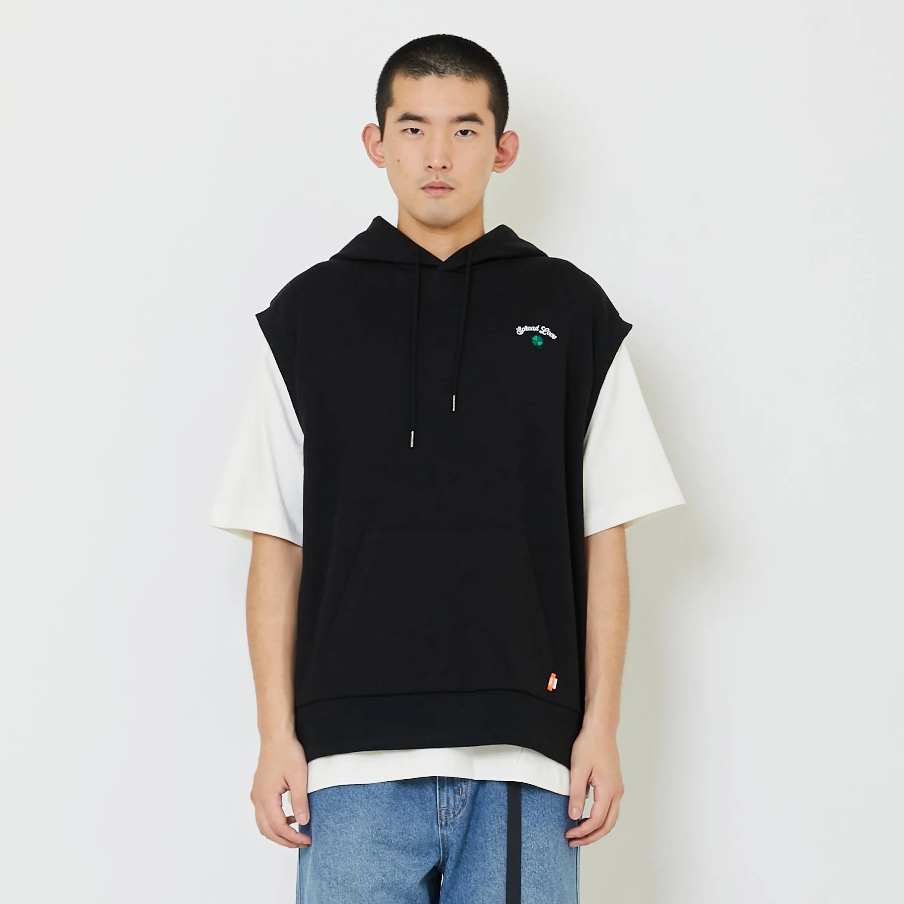 Men Oversized Sleeveless Hoodie - Black - SM2407122B