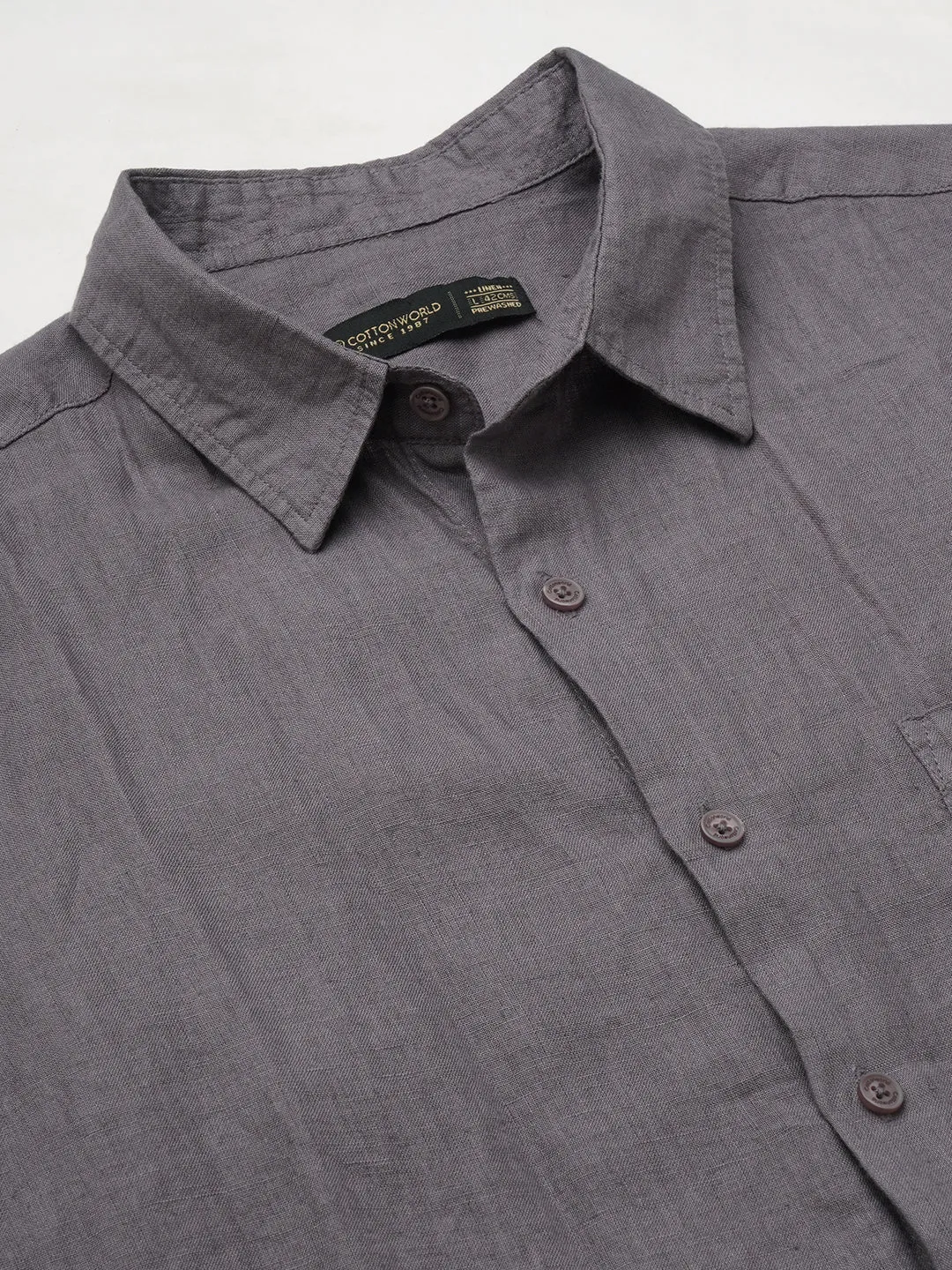 Men's Grey 100% Linen Regular Fit Shirt