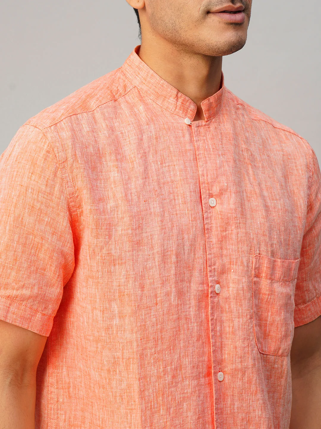 Men's Orange 100% Linen Regular Fit Shirt