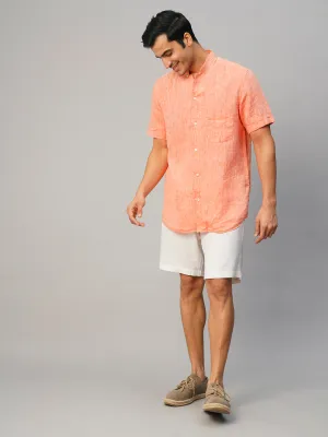 Men's Orange 100% Linen Regular Fit Shirt