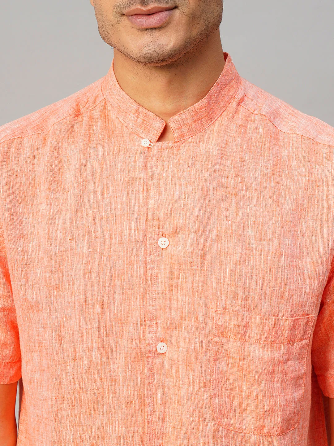 Men's Orange 100% Linen Regular Fit Shirt