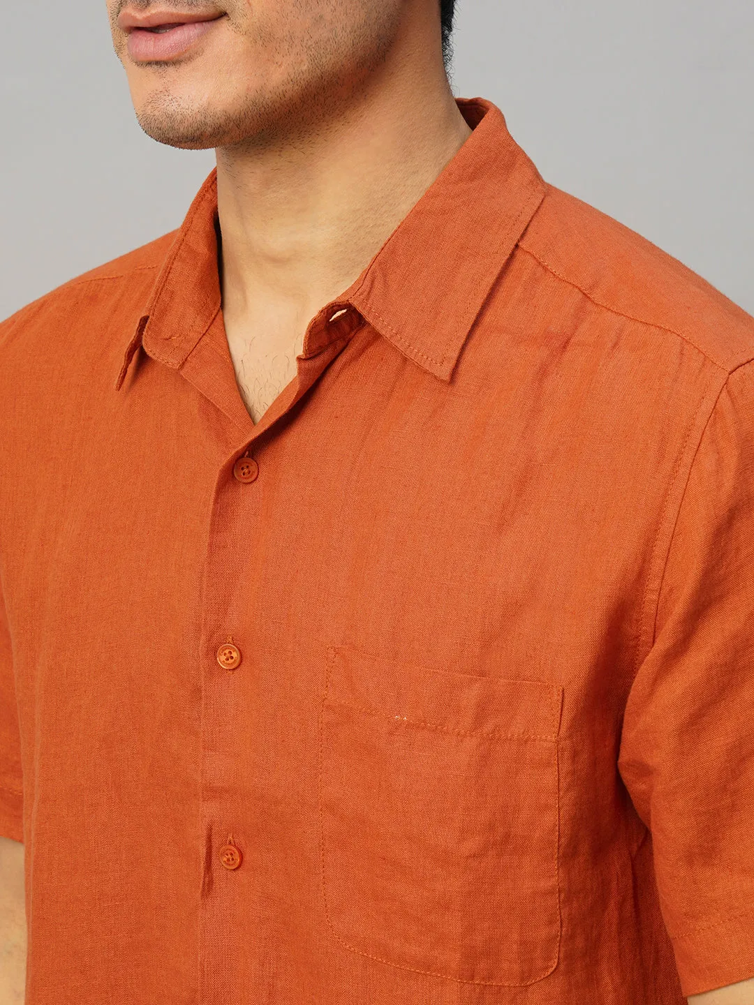 Men's Rust 100% Linen Regular Fit Shirt