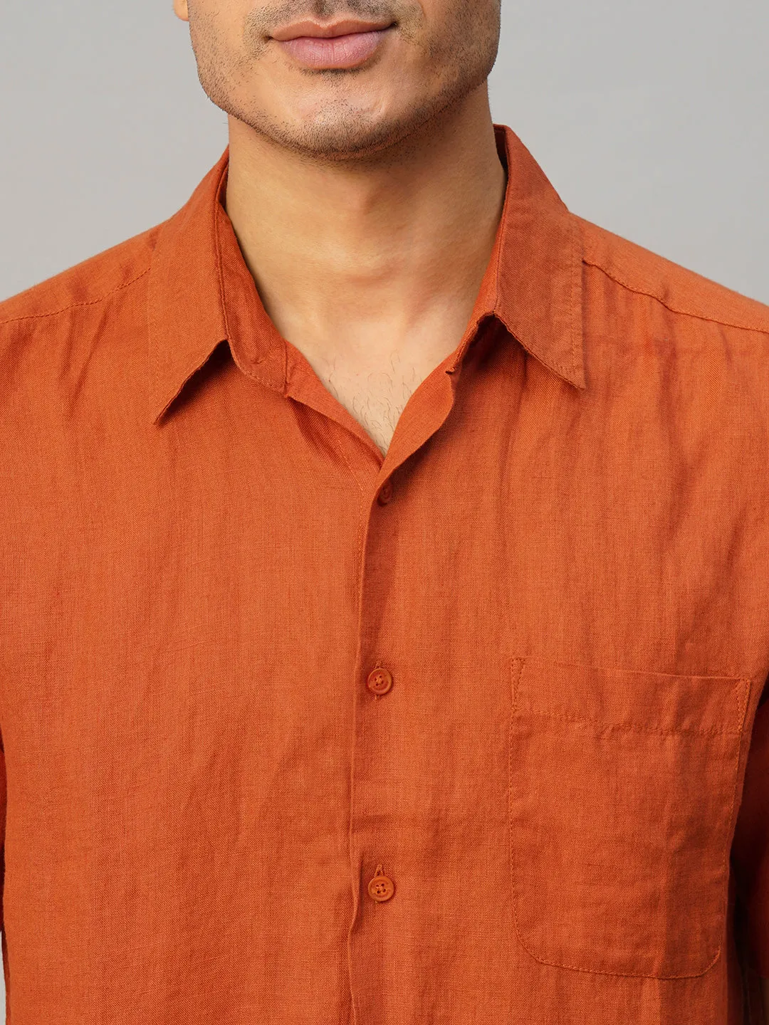 Men's Rust 100% Linen Regular Fit Shirt