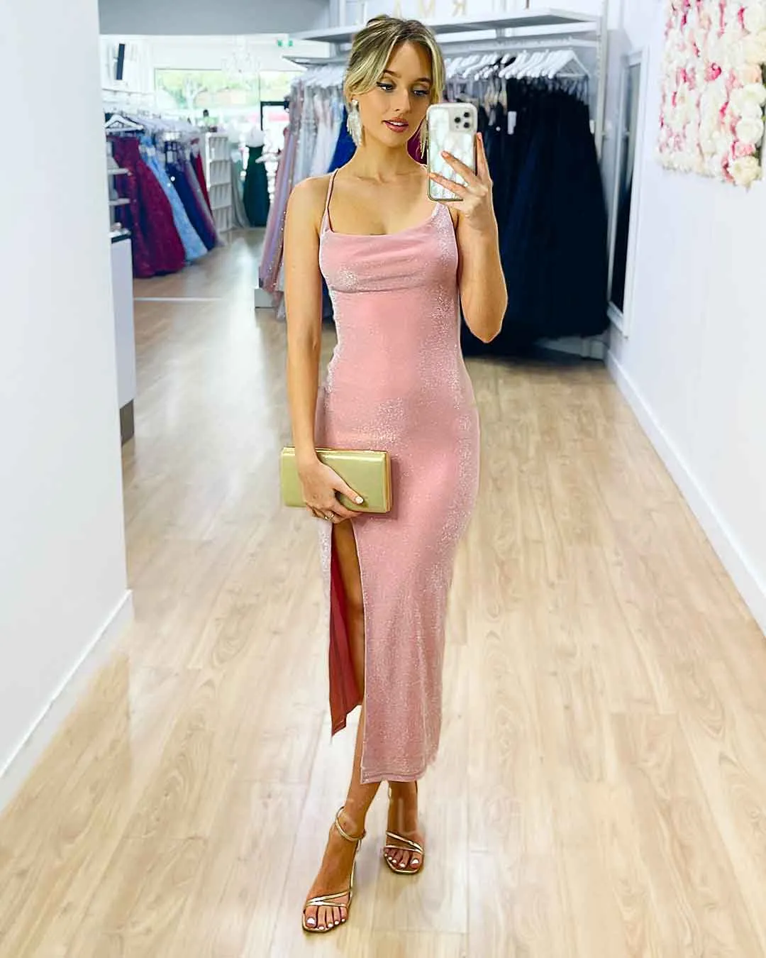 Mischa Glitter Midi Dress - Pink