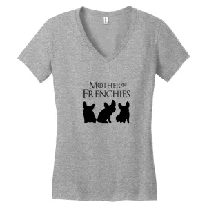 'Mother of Frenchies' Simple Silhouette V-Neck T-Shirt (women's)