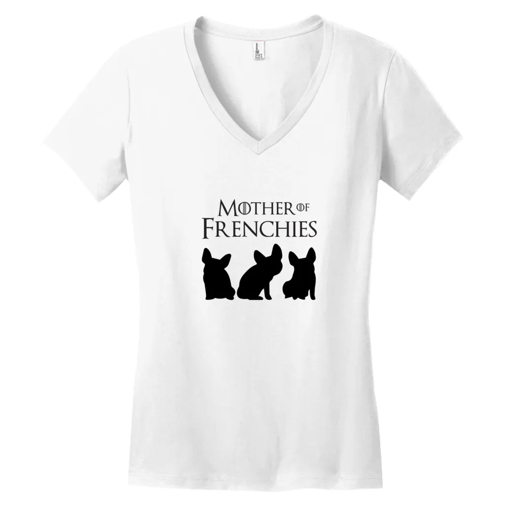 'Mother of Frenchies' Simple Silhouette V-Neck T-Shirt (women's)