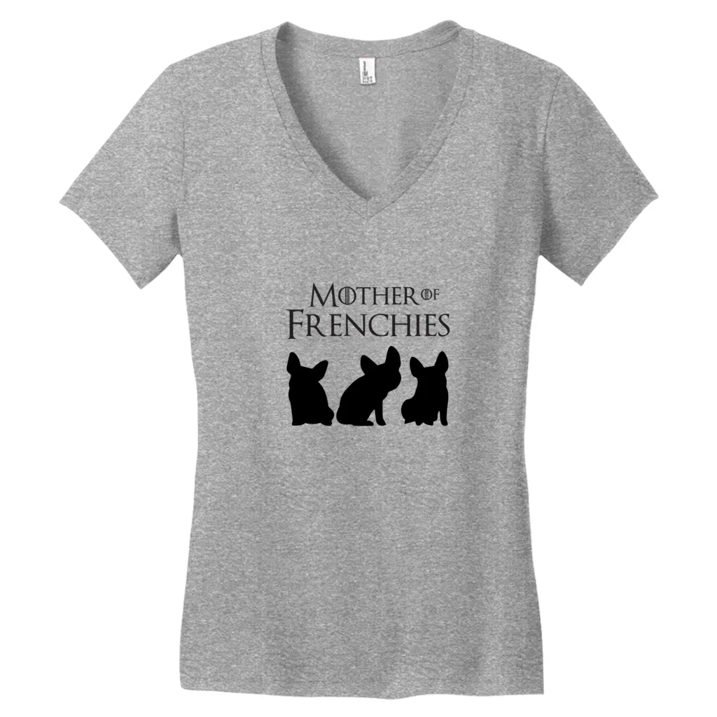 'Mother of Frenchies' Simple Silhouette V-Neck T-Shirt (women's)