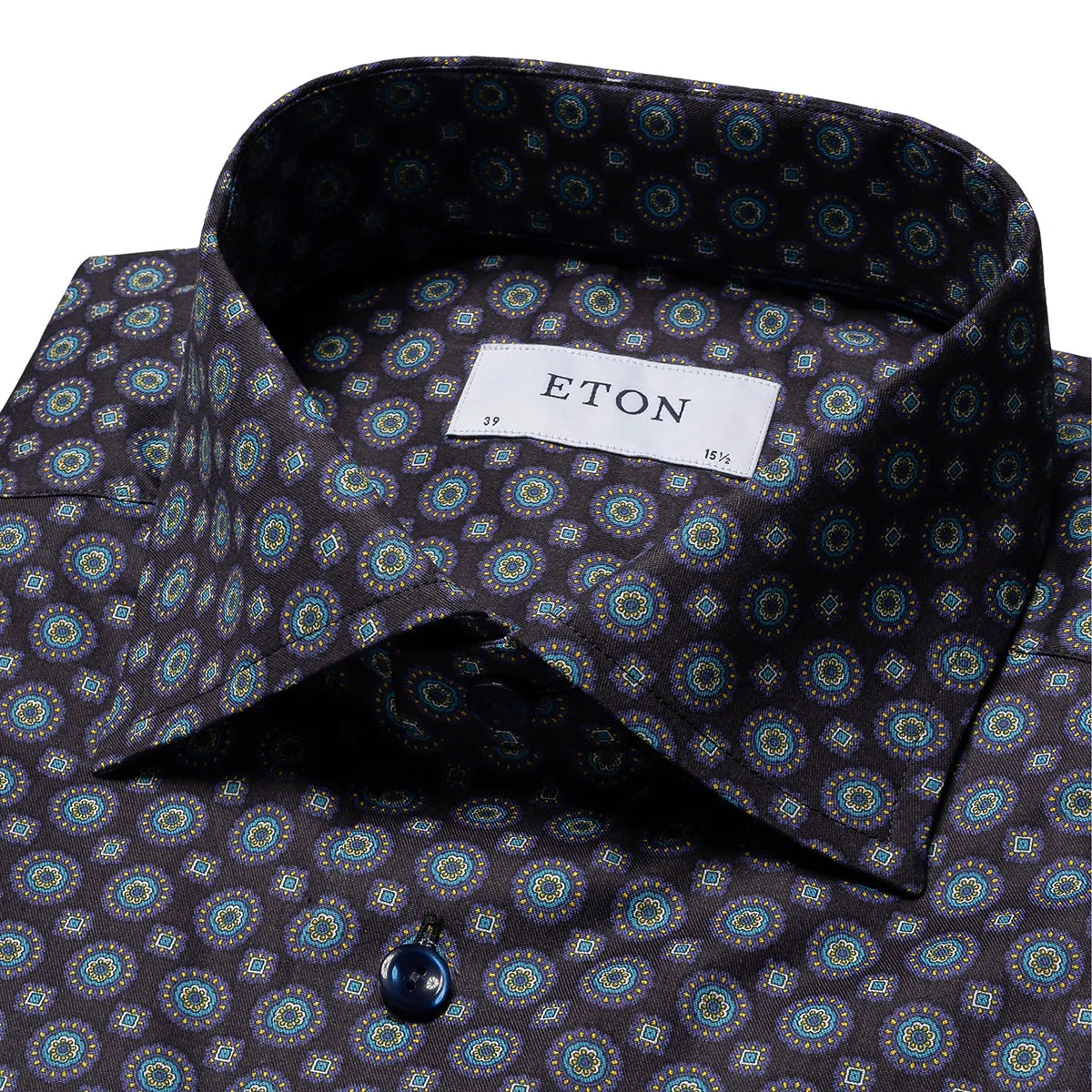 Navy Medallion Print Signature Twill Contemporary Fit Shirt