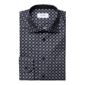 Navy Medallion Print Signature Twill Contemporary Fit Shirt