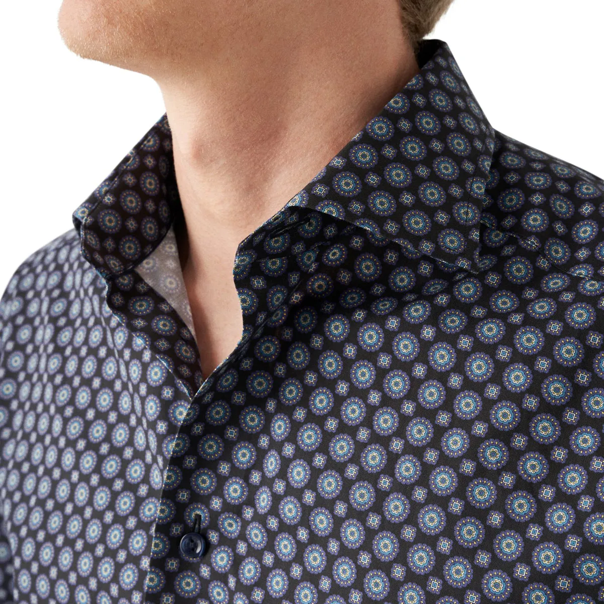 Navy Medallion Print Signature Twill Contemporary Fit Shirt