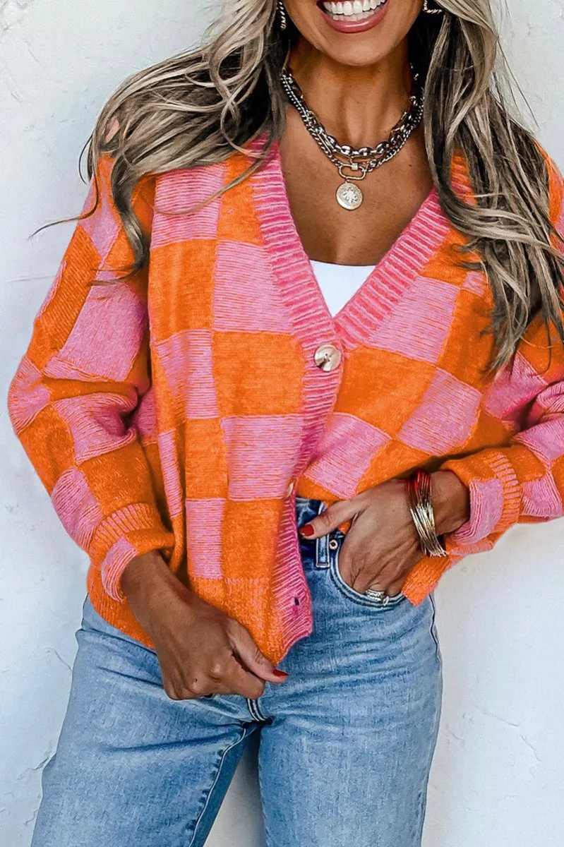 No Brakes Orange  Checkered Cardigan