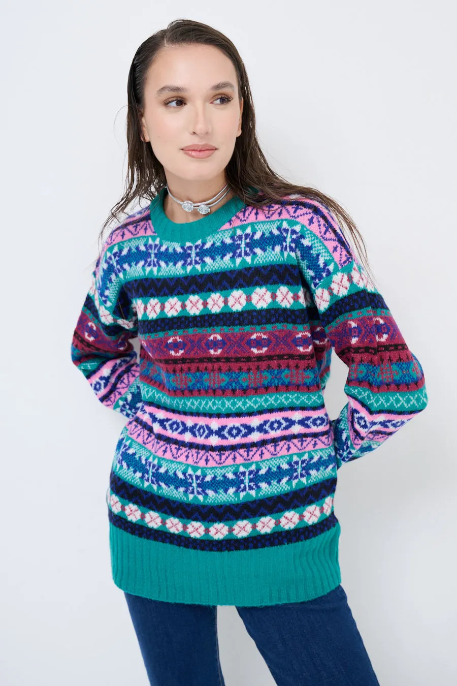 Patterned fair isle knit sweater wholesale