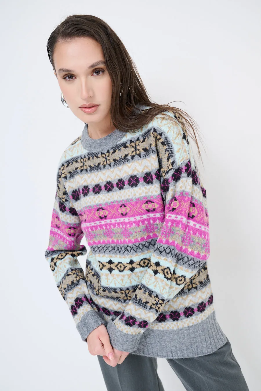 Patterned fair isle knit sweater wholesale