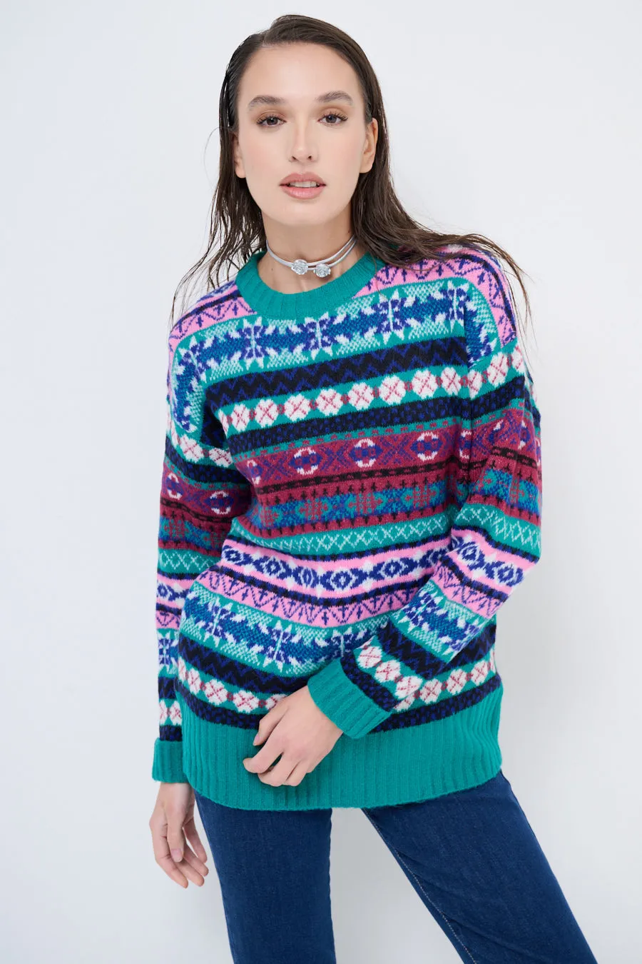 Patterned fair isle knit sweater wholesale