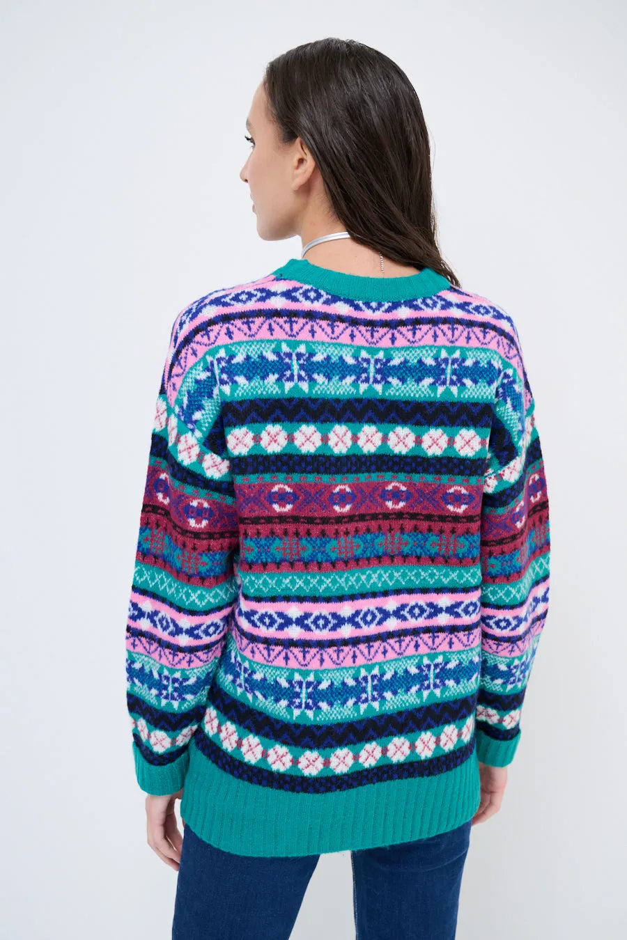 Patterned fair isle knit sweater wholesale