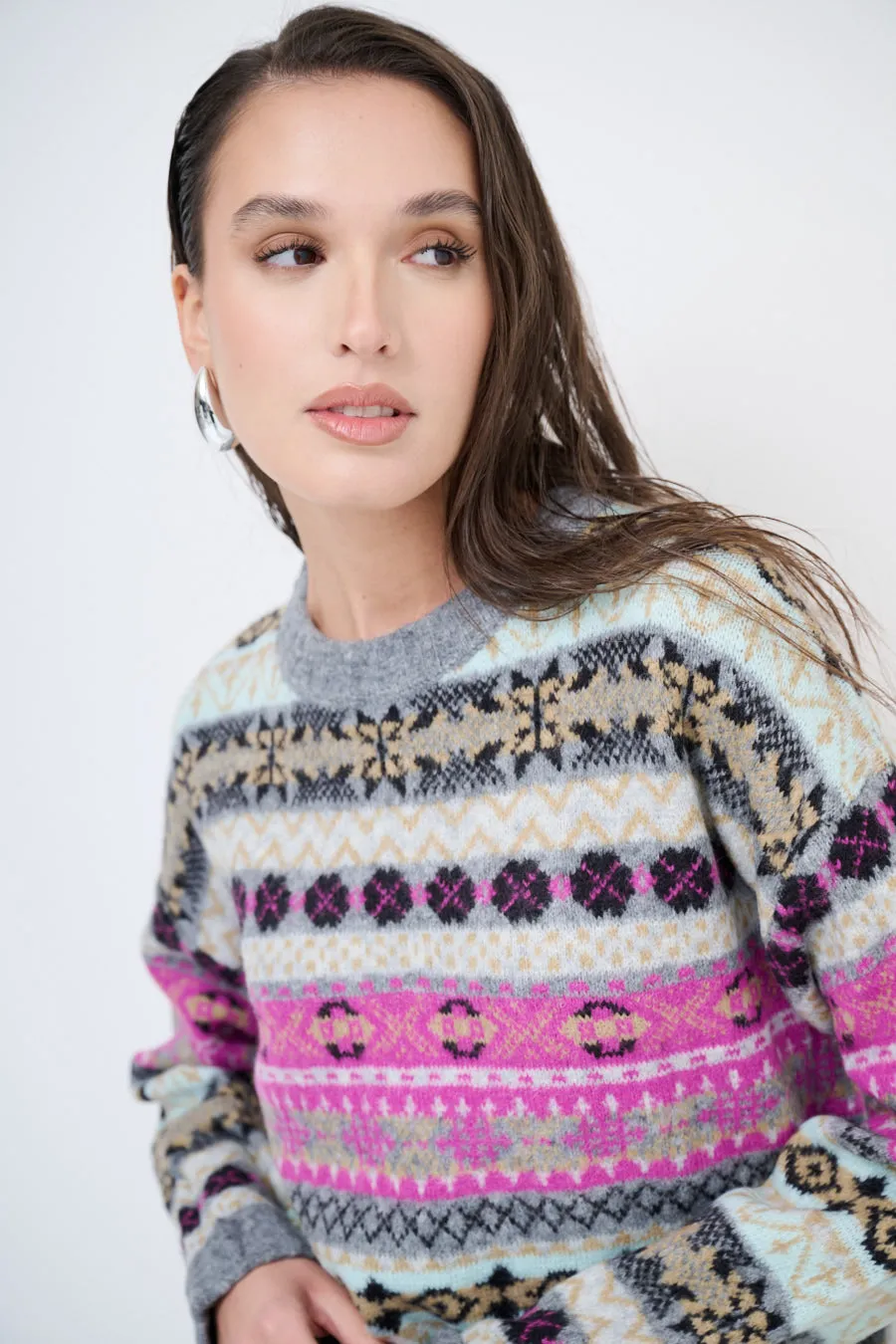 Patterned fair isle knit sweater wholesale