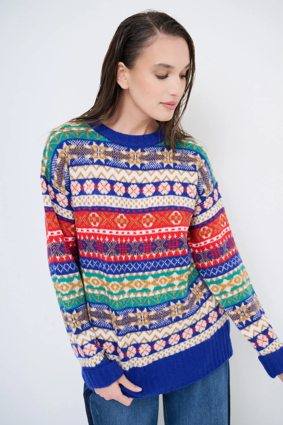 Patterned fair isle knit sweater wholesale