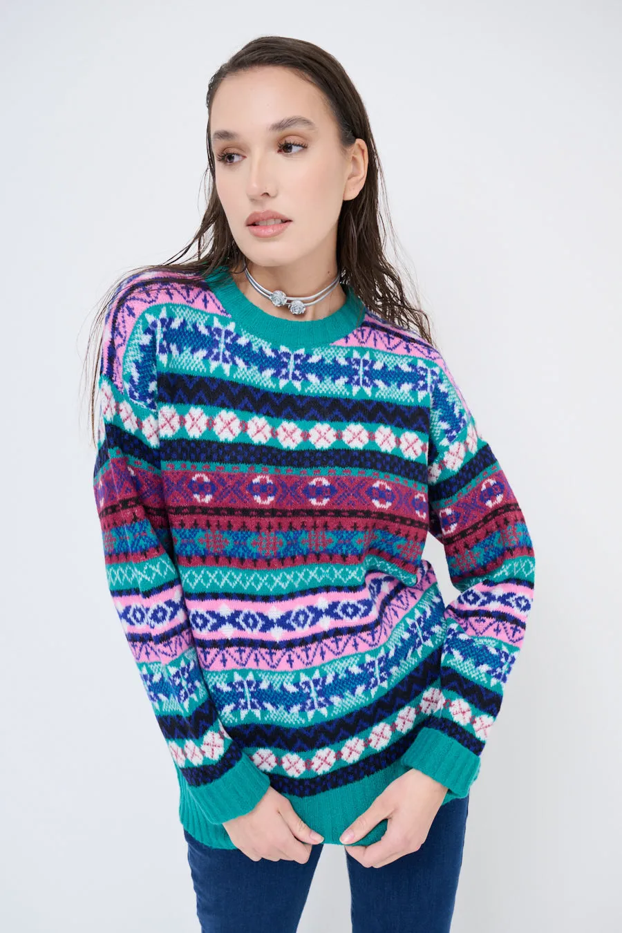 Patterned fair isle knit sweater wholesale