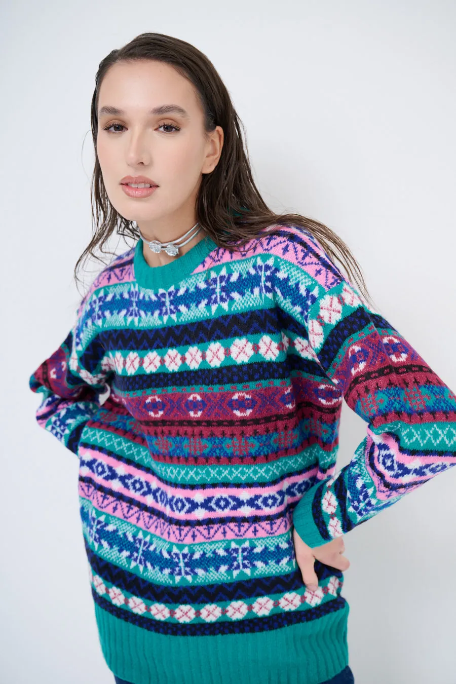 Patterned fair isle knit sweater wholesale