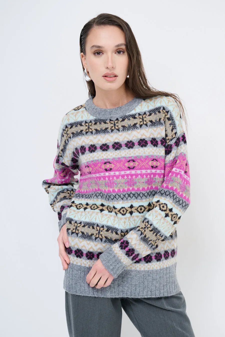 Patterned fair isle knit sweater wholesale