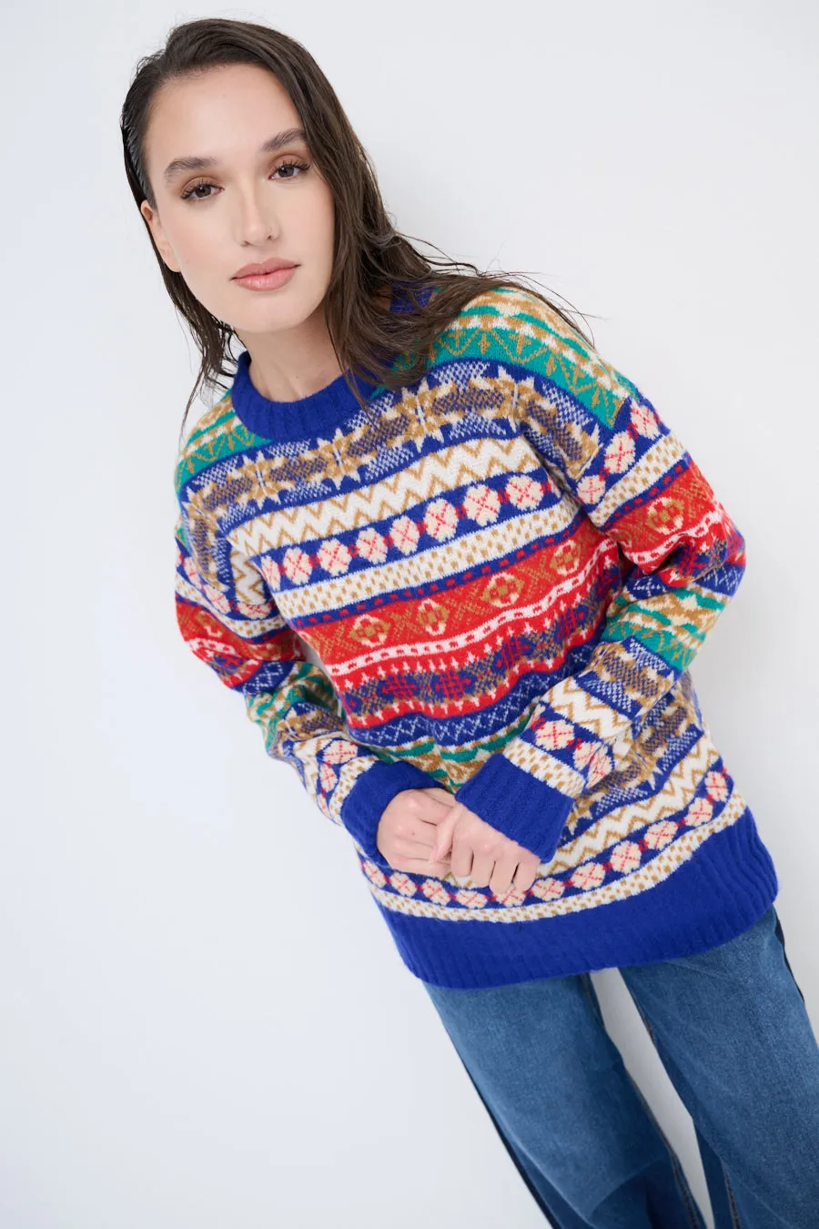 Patterned fair isle knit sweater wholesale