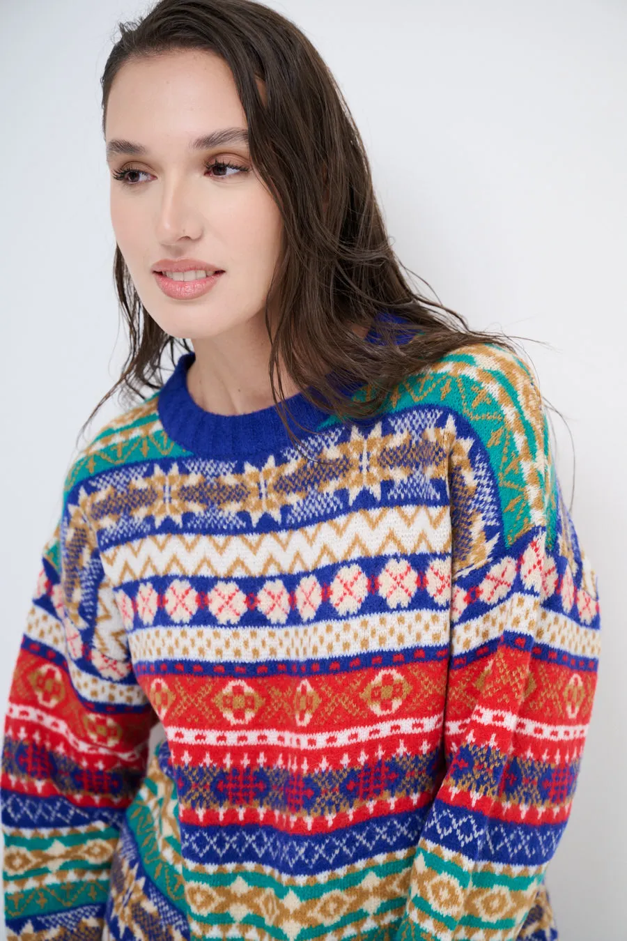 Patterned fair isle knit sweater wholesale