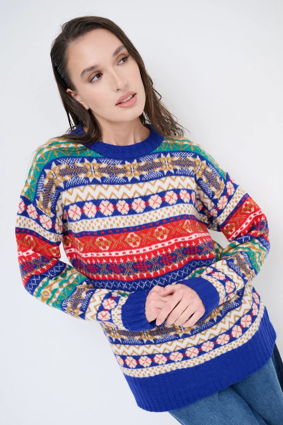 Patterned fair isle knit sweater wholesale