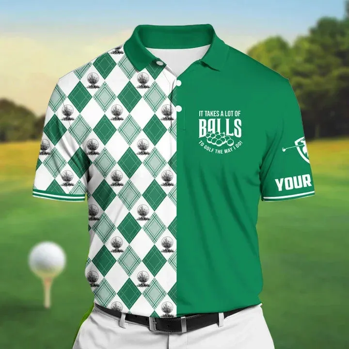 Personalized Golf Polo Shirts Vintage, It Takes A Lot Of Balls To Golf The Way I Do Shirt