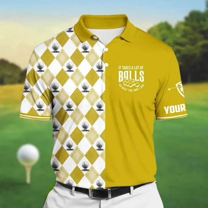 Personalized Golf Polo Shirts Vintage, It Takes A Lot Of Balls To Golf The Way I Do Shirt