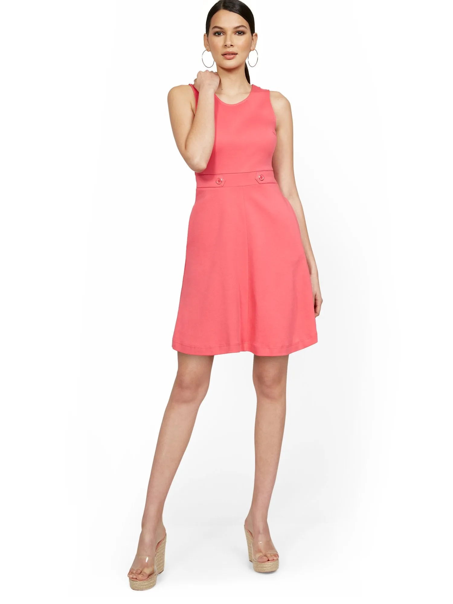 Petite Sleeveless Two-Button Fit and Flare Dress - City Knits