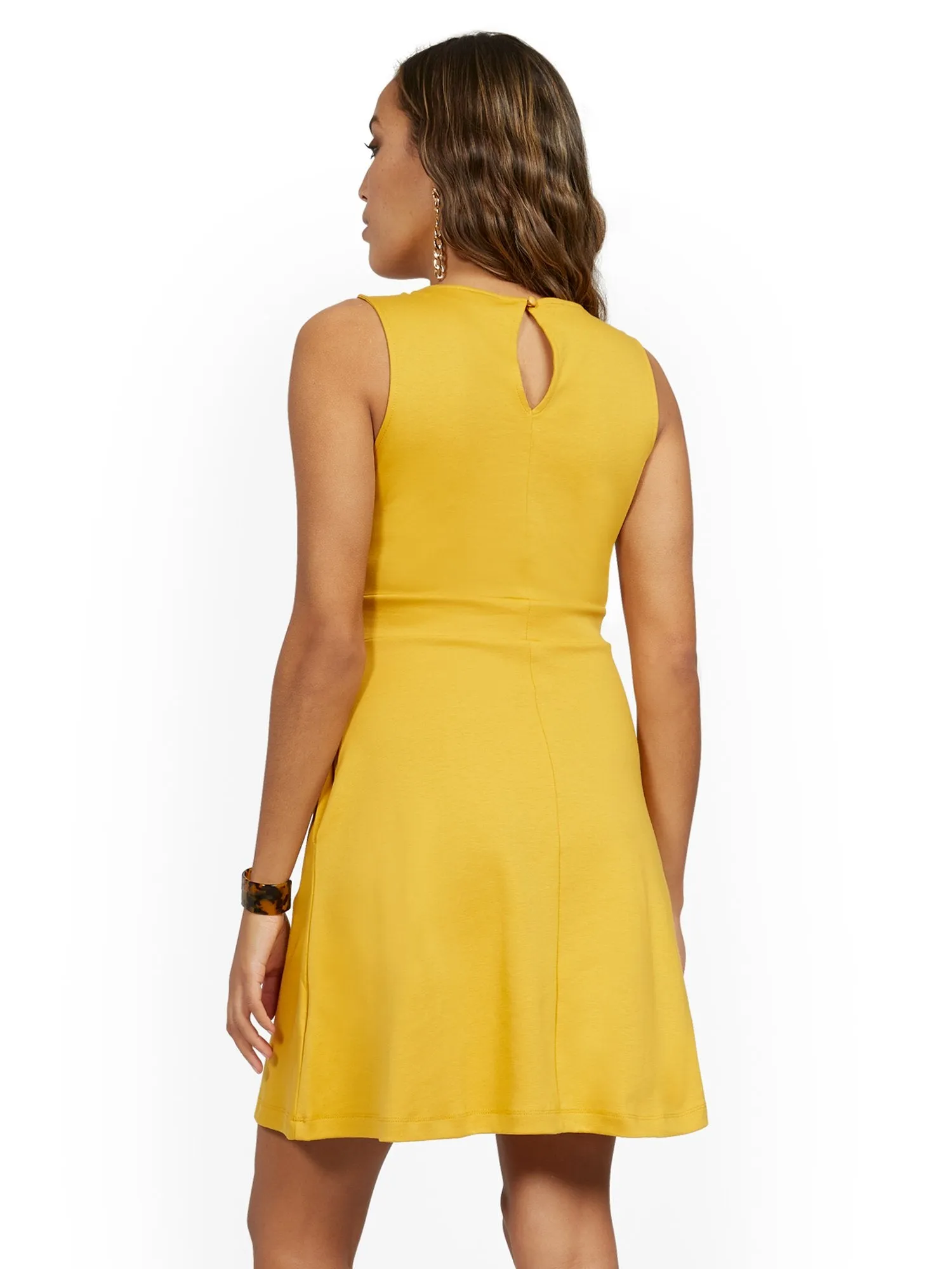 Petite Sleeveless Two-Button Fit and Flare Dress - City Knits