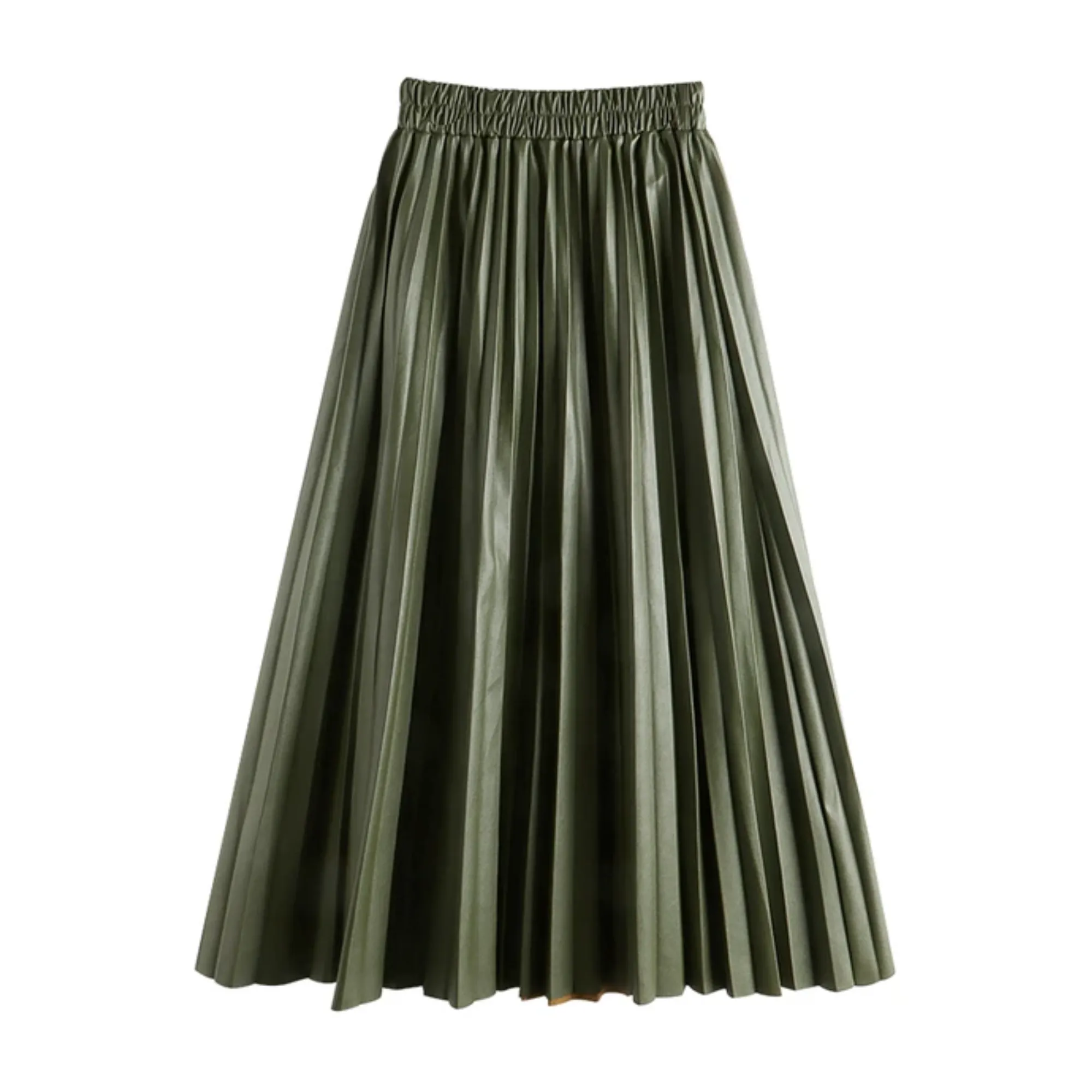 Pre Order:  A-line Faux Leather Pleated Long Skirt