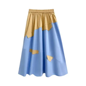 Pre Order:  Flaps Mid-Calf Spliced Cotton Skirt