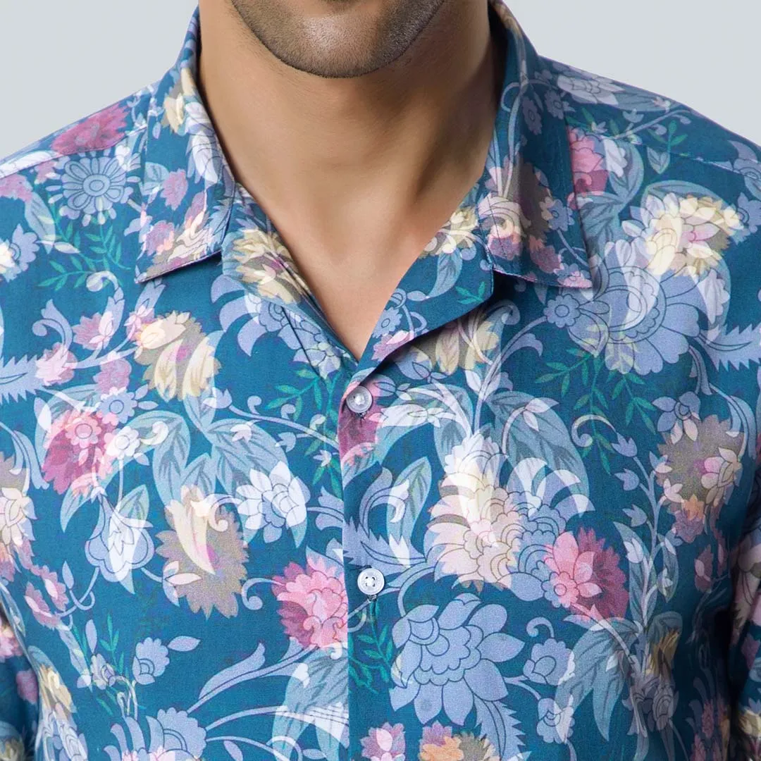 Rayon Flower and Leaf Print Green Shirts for Men