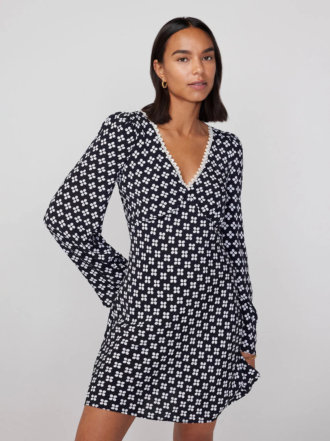 Rosalie Black Polka Floral Mini Dress