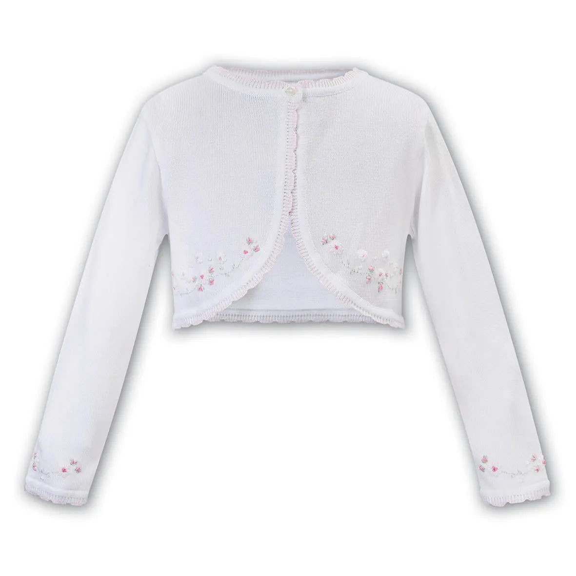 Sarah Louise - White bolero with delicate pink embroidery