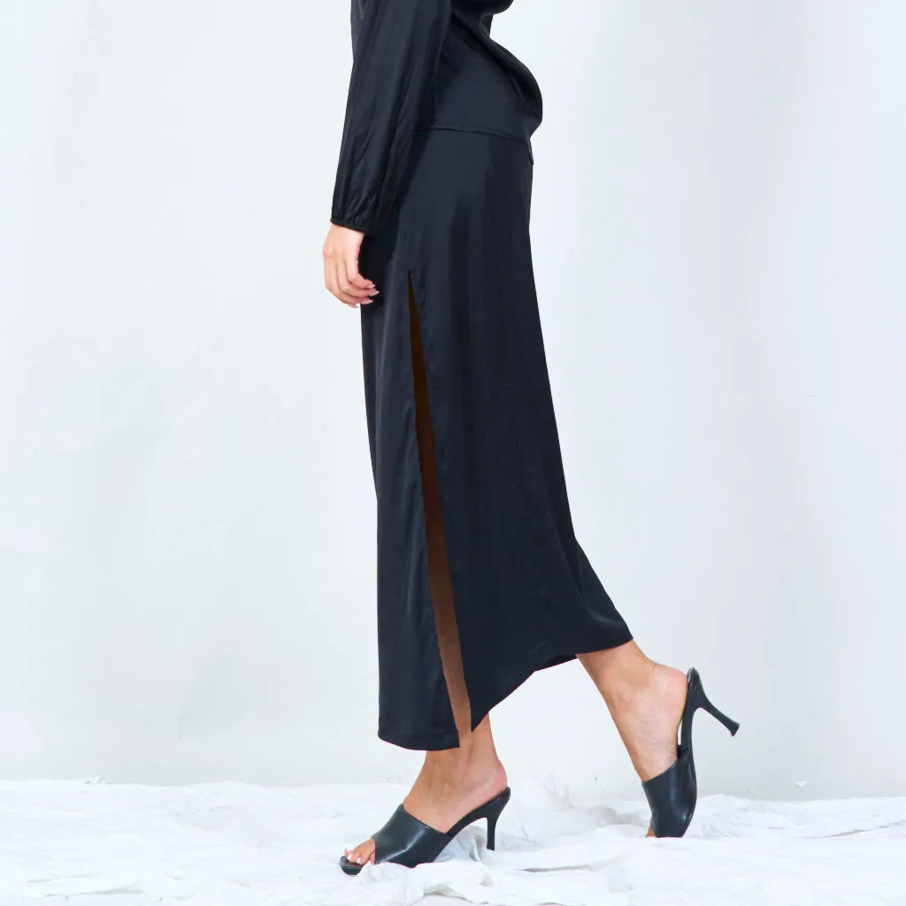 Satin maxi skirt with side slit wholesale