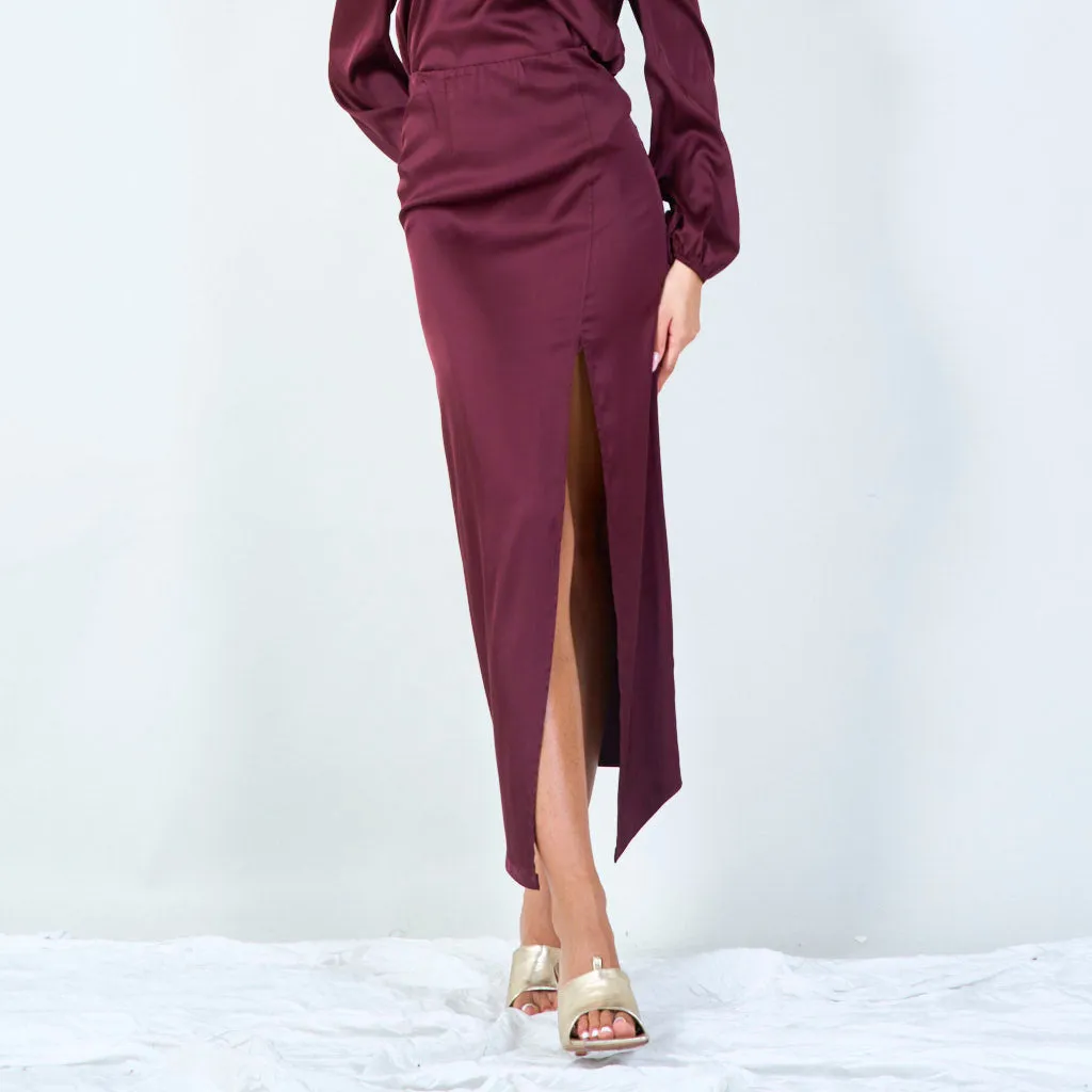 Satin maxi skirt with side slit wholesale