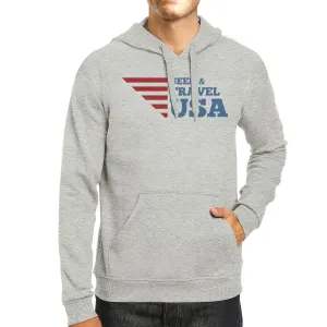 Seek & Travel USA Unisex Graphic Hoodie Gray Round Neck Fleece Top